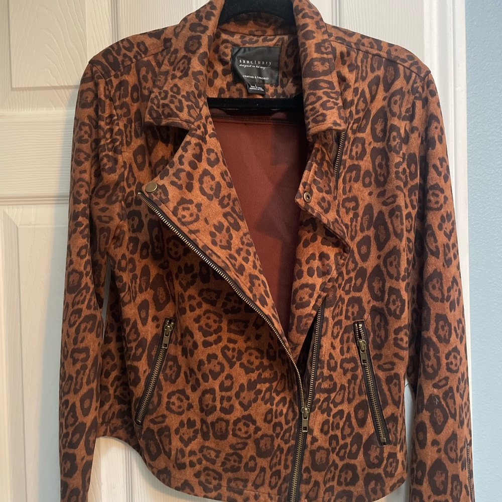 Sanctuary Brown Leopard Print Moto Jacket